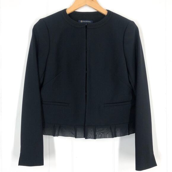 Brooks Brothers Cropped Blazer Jacket Ruffle Hem Wool Blend Career Size 4 Black - Picture 1 of 16